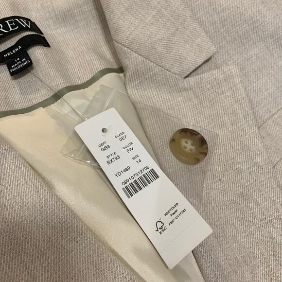 J Crew Womens Helena Blazer Size 14 Stretch Linen Blend Flax Ivory Jacket - Picture 3 of 10